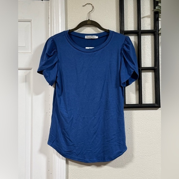 WMZCYXY Tops - NWT Women’s Royal Blue Blouse with Tulip Puff Sleeve Detail Size Small